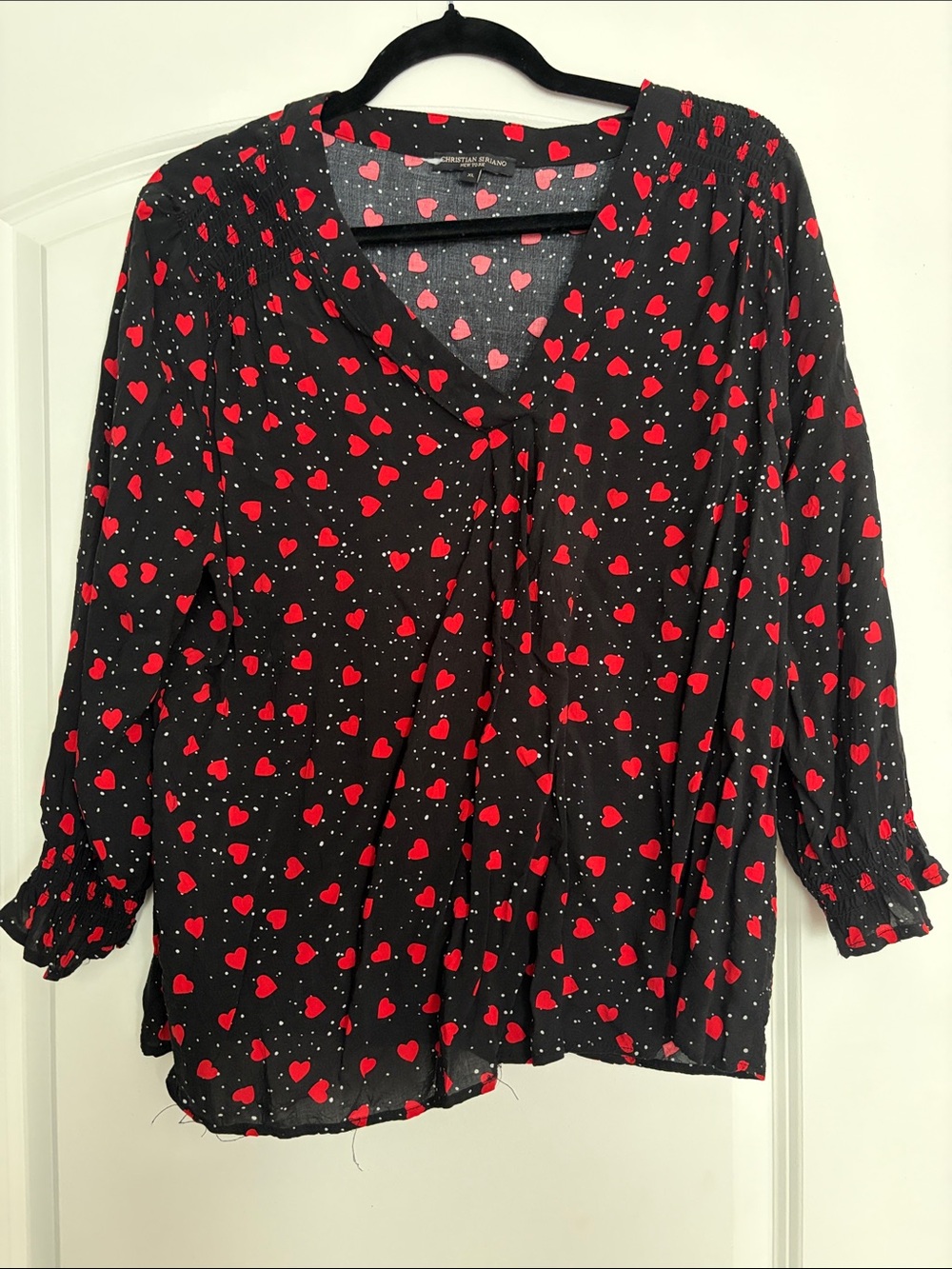 Christian Siriano Black Blouse with Red Heart Print